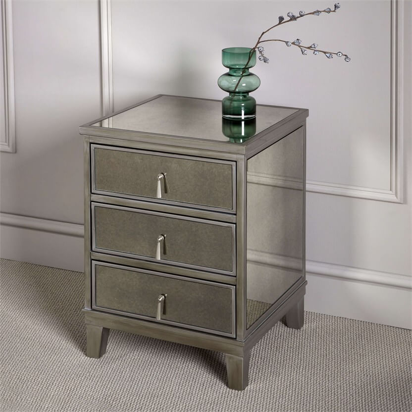 Gatsby Mirrored Silver 3 Drawer Bedside